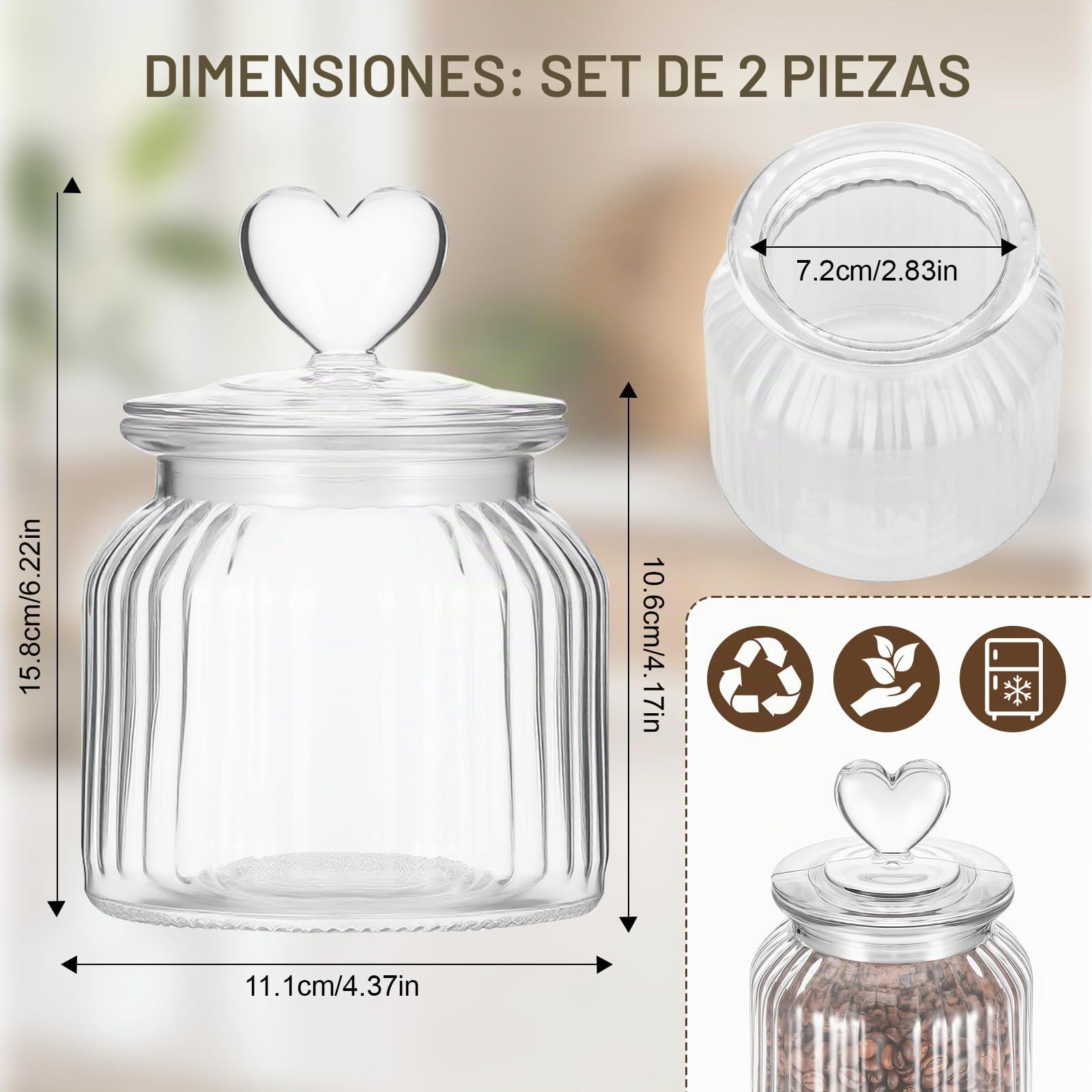Hejo Tarros de Cristal con Tapa en Forma de Corazón, 650 ml, 2 Piezas | Tarro de Vidrio, Tarro de Cristal Elegante, Tienda de Vidrio para Guardar Caramelos, Dulces, Frutos Secos y Aperitivos