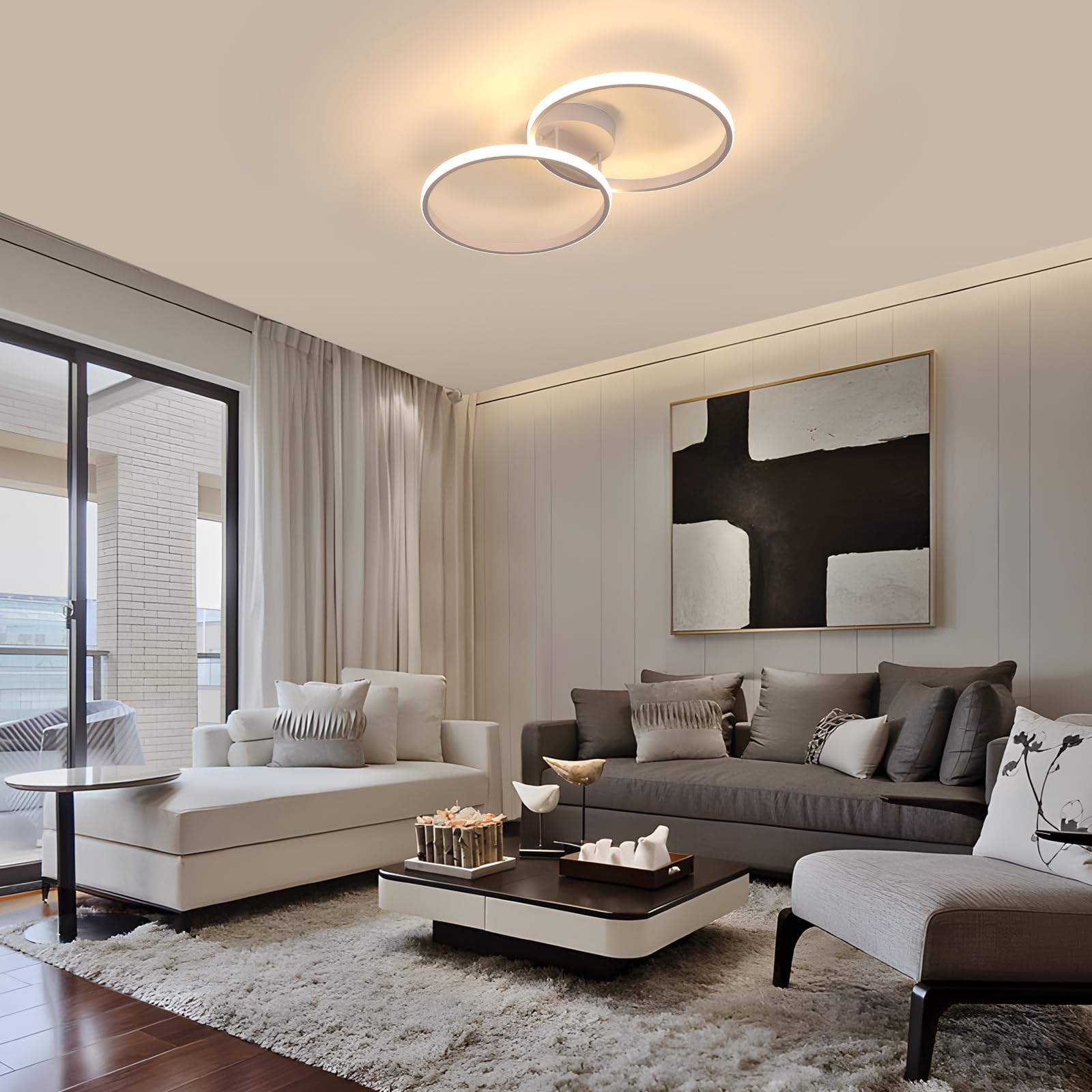 Plafoniera LED Moderna 38W Con Telecomando Bianc | 3000K–6500K Dimmerabile Lampadario Per Camera da Letto, Soggiorno, Sala da Pranzo. Design Moderno Bianco