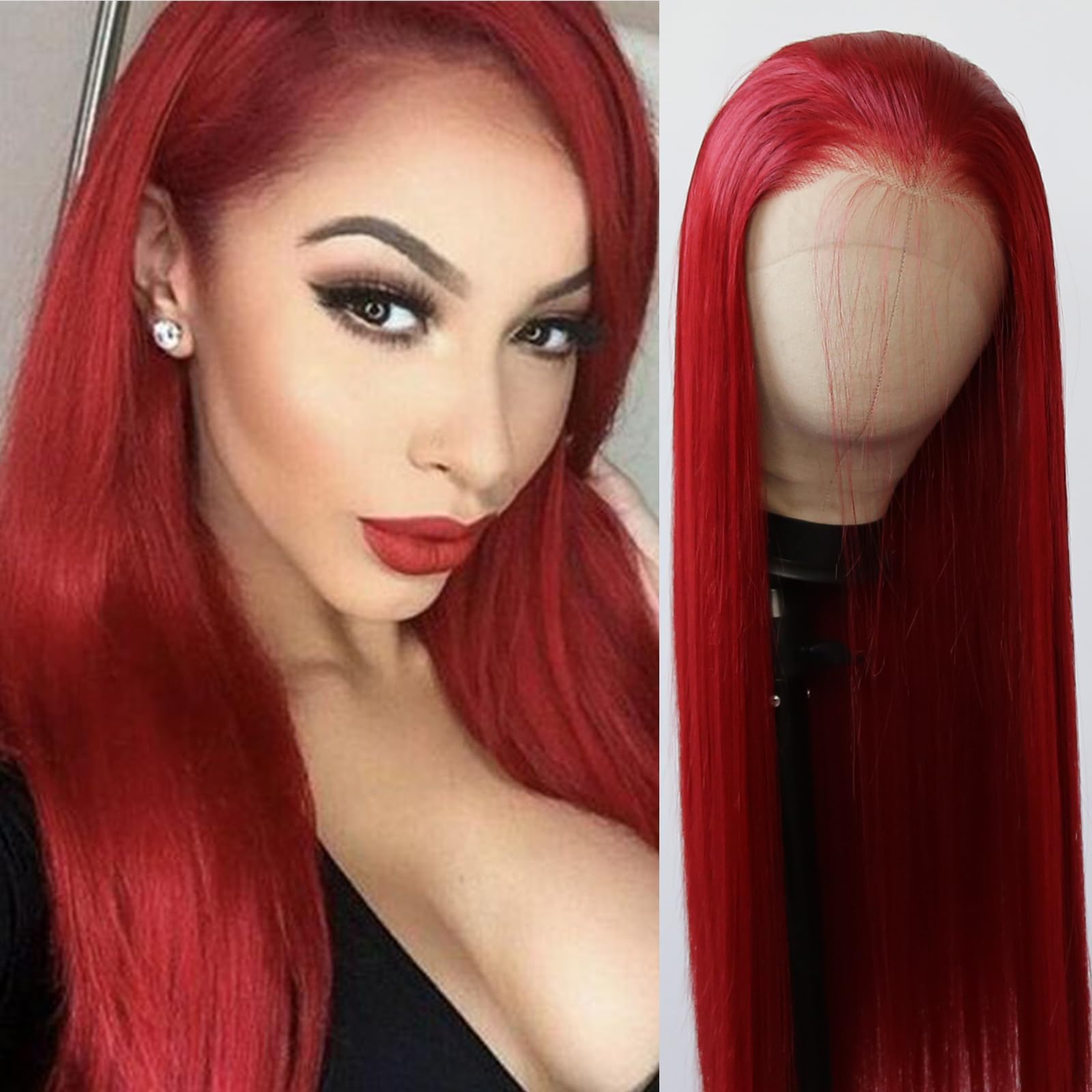 XTRESS 32 Inch Red Lace Front Wig 13x4 Staight Hd Lace — free download