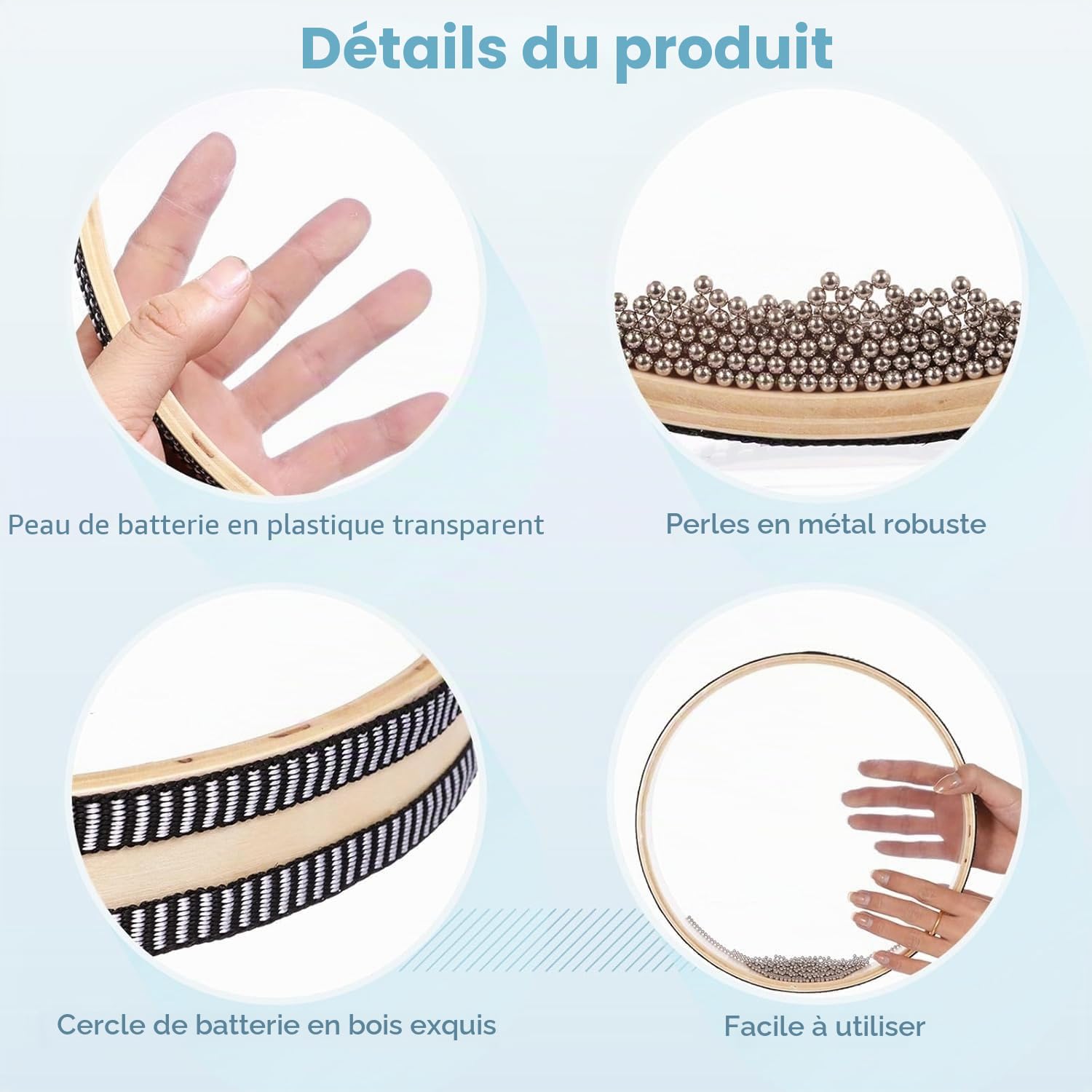Tambour océanique de 25,4 cm, tambour sonore de 25,4 cm pour méditation et relaxation, tambour de pluie de couleur naturelle pour soulager le stress, instruments de guérison sonore de l'océan pour