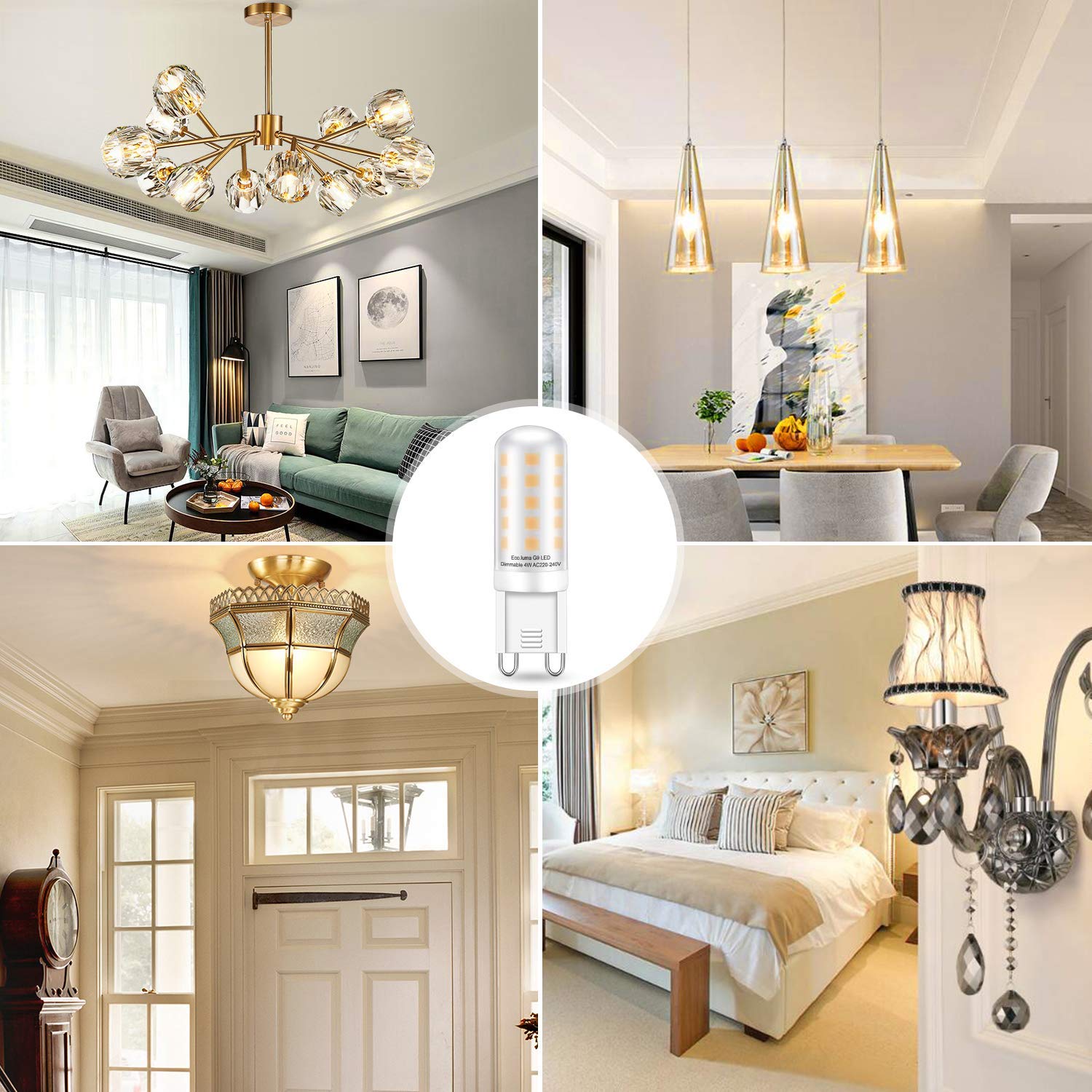 Ampoules LED G9 4W 3000K - Équivalent 40W Halogène - 400LM, Culot Céramique - Non-dimmable - Lot De 6 - Pour Lustre, Plafonnier, Lampe