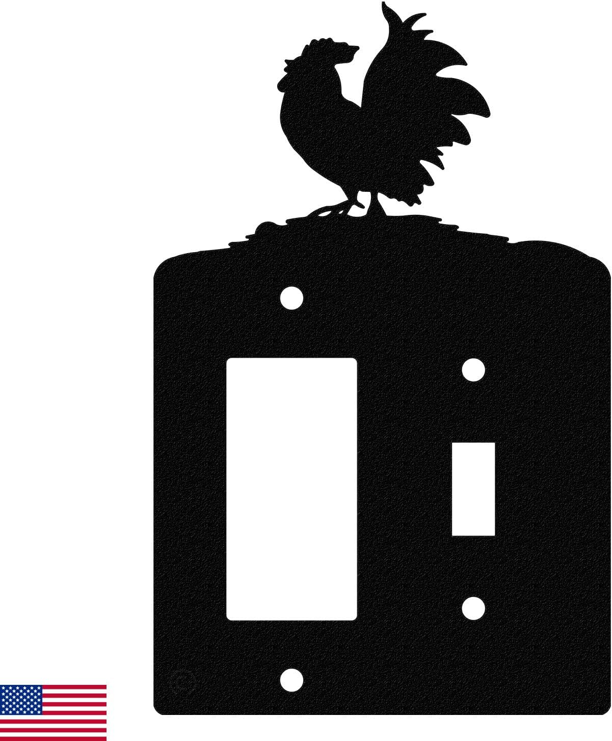 Poultry Rooster Chicken Quadruple Toggle Light Switch Wall Plate (Quadruple Toggle, Black)