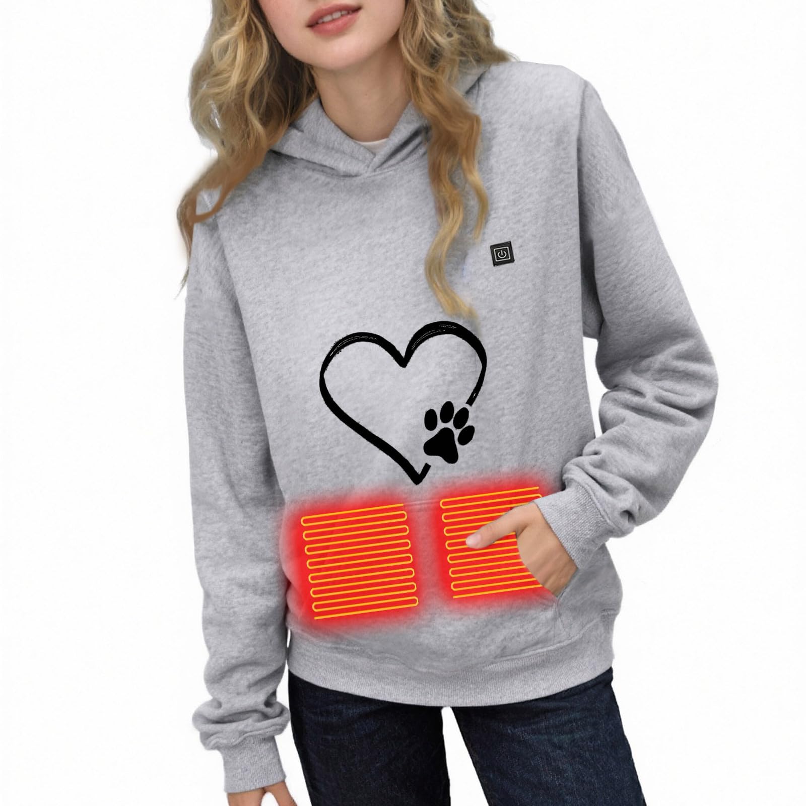 Sweats à Capuche Chauffant Garçons Filles, Veste Imprimé Manteau Chaud Sweatshirts Chauffants 3 Températures Réglables Veste Chauffant avec 5 Zones Blouson Enfants Chauffants USB Electrique