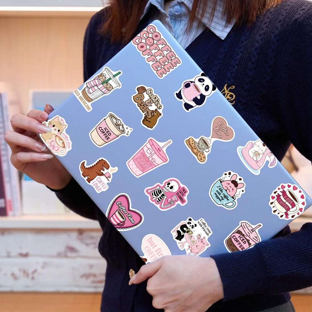 Funny Love Coffee Waterproof Sticker for Water Bottle Cup 50PCS Pink Coffee image 4