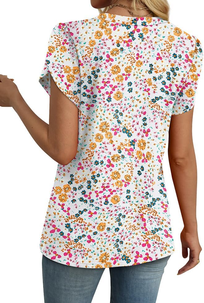 WIHOLL Womens Tops Dressy Casual Petal Sleeve Summer Spring Short Sleeve V Neck Shirts Work Business Vacation Clothes 2026 - Image 5