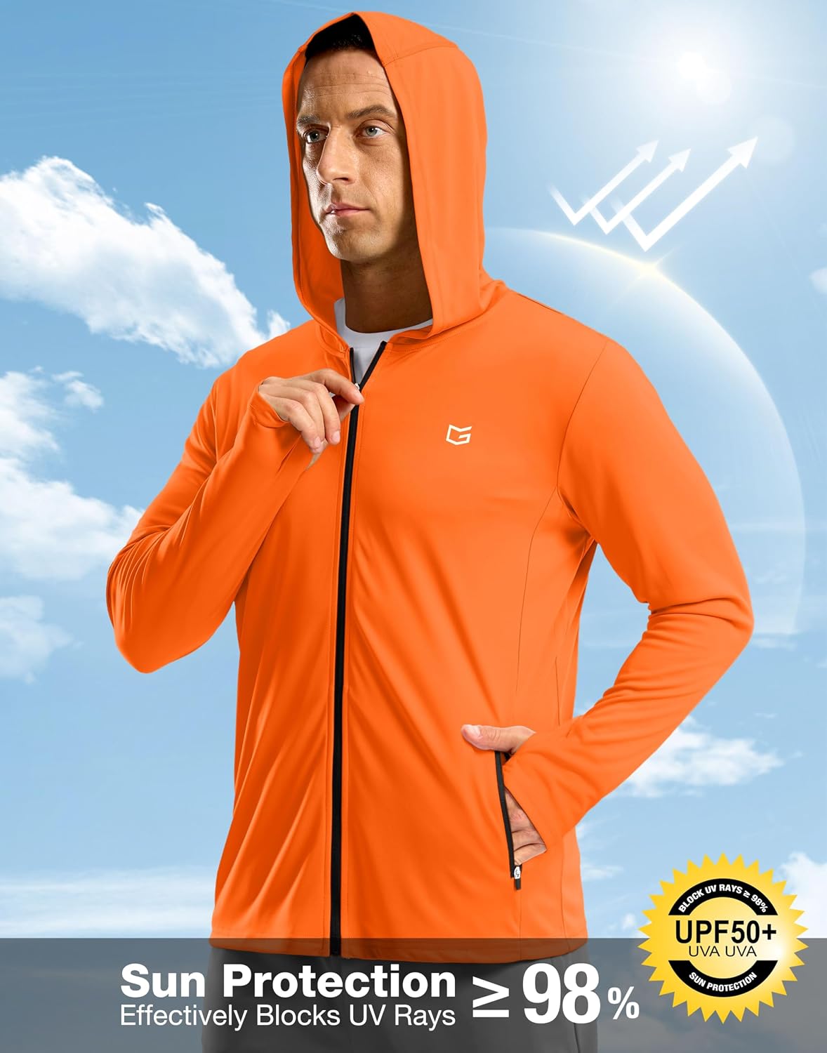 G Gradual Men's UPF 50+ Sun Protection Hoodie Jacket Lightweight Full Zip Hoodies Long Sleeve Shirts for Men Hiking Fishing