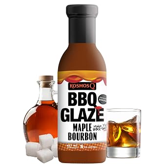 Kosmos Q Maple Bourbon BBQ Glaze, Sweet & Sticky BBQ Sauce for Ribs, Chicken, Pork, or Brisket, Competition-Ready Barbecue Glaze with Real Maple Syrup & Kentucky Bourbon, American Made, 15.5 Oz Bottle