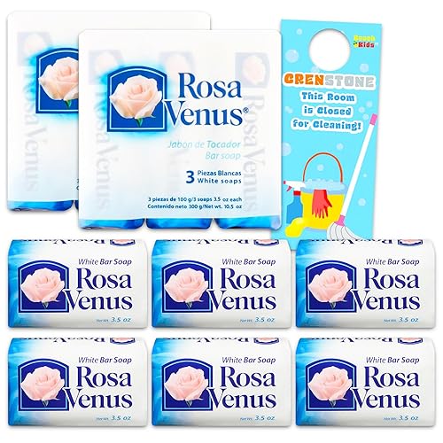 Rosa Venus - Paquete de 6 jabones de barra blanca Rosa Venus Jabon de Bano Blanco de 3.5 onzas con colgador de puerta  Jabón de barra de espuma suave
