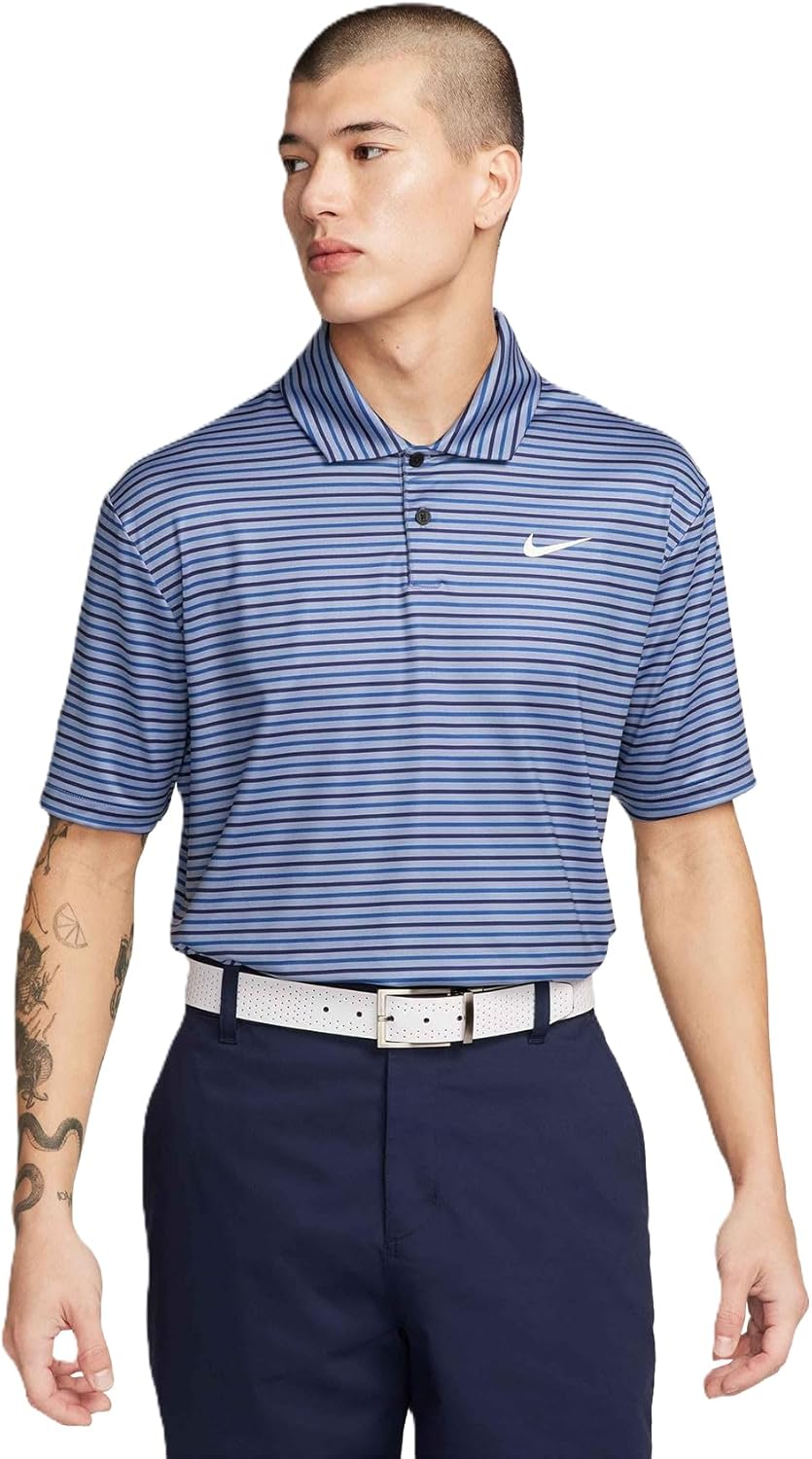 Nike Men's Dri-FIT Tour Golf Polo Blue | Black | Slate (Stripes) Small - Image 7