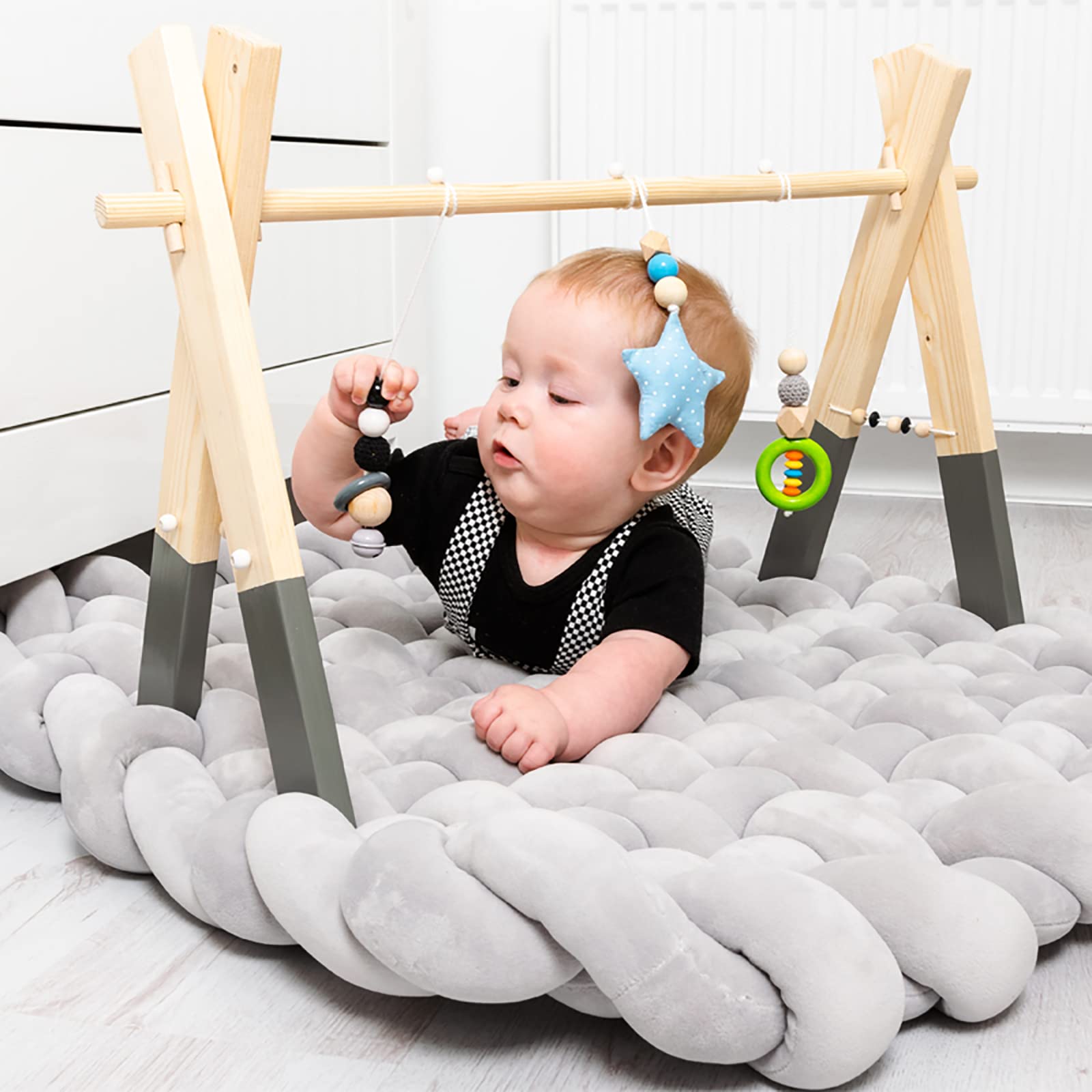 Tapis en Peluche Tressé Noué Tapis De Sol pour Tout-Petits Tapis De Jeu Tapis Rampant Épais pour Les Enfants Jouer Et Dormir Fait À La Main Plancher De Nœuds Mode Mignon,Light Pink