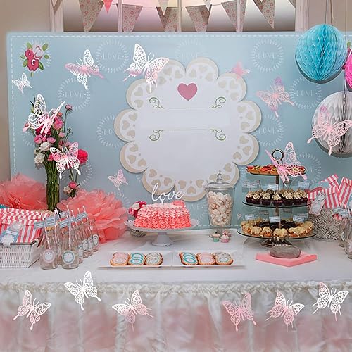 Miniatura 3 de Calcomanías de mariposa rosa para decoración de cumpleaños, boda, fiesta, baby shower, decoración de mariposa 3D, 48 unidades, 4 estilos, 3 tamaños,
