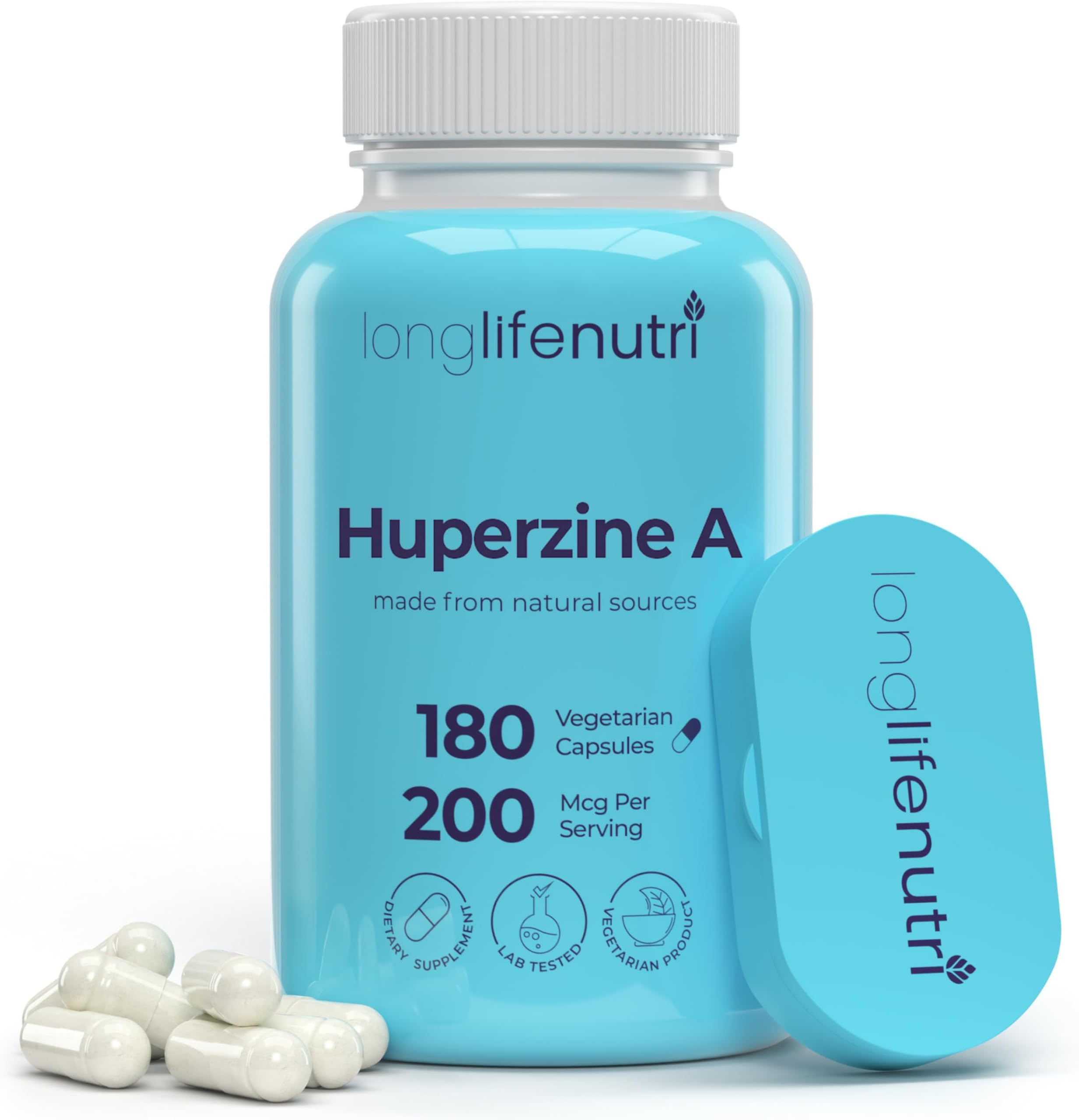 LongLifeNutri Huperzine A 200mcg - from Huperzia Serrata Leaf, 180 Vegetarian Capsules, Natural Brain Nootropic for Focus, Memory, and Clarity, 6 Month Supply, GMP Certified, Made in USA