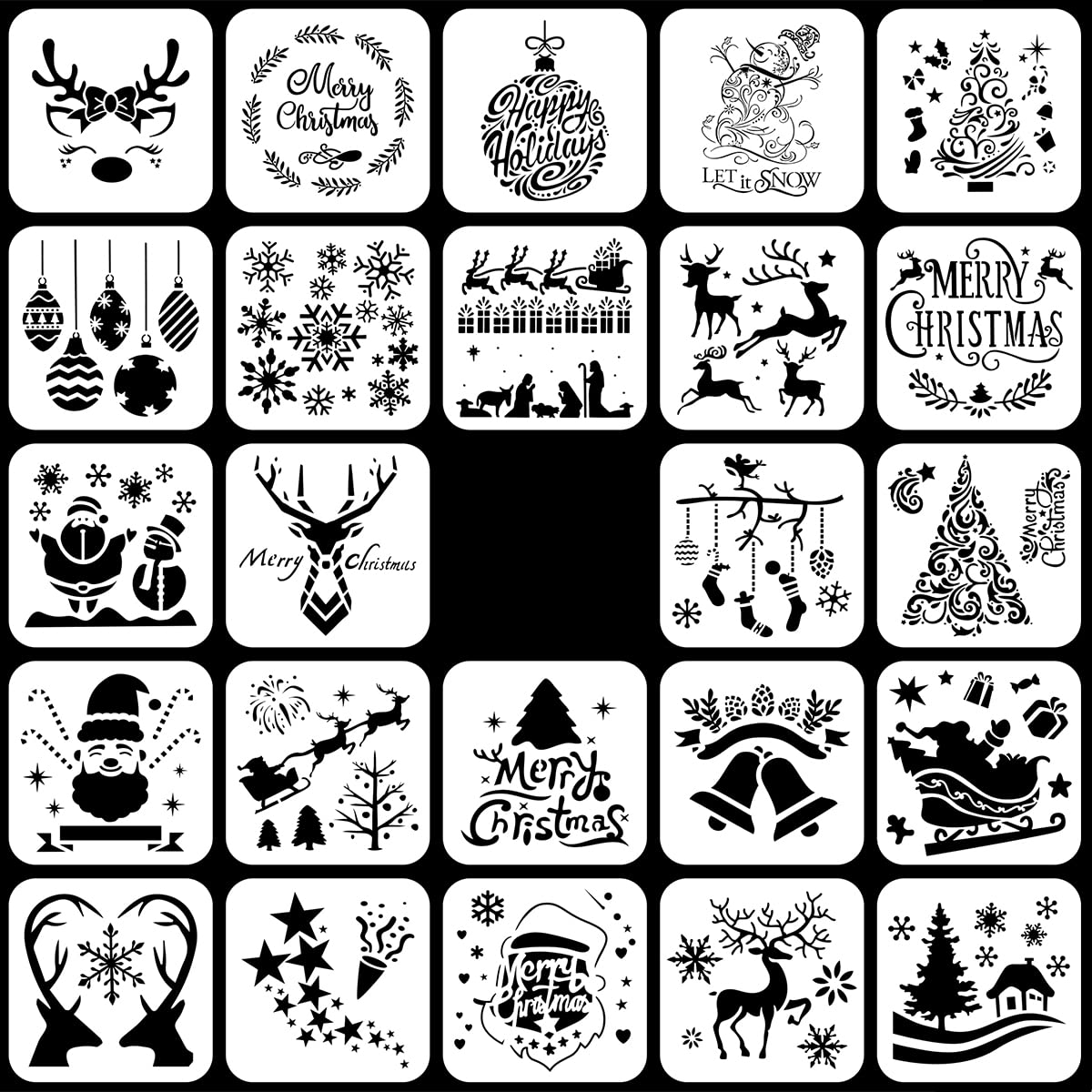 24 Pcs Christmas Stencils, 6x6 in Christmas Painting Stencil Craft for Art Drawing, Wood, Window, Glass Door, Car Body, Greeting Cards, Albums,Scrapbook, Notebook, Journal, Wall, Face Cookie Decor