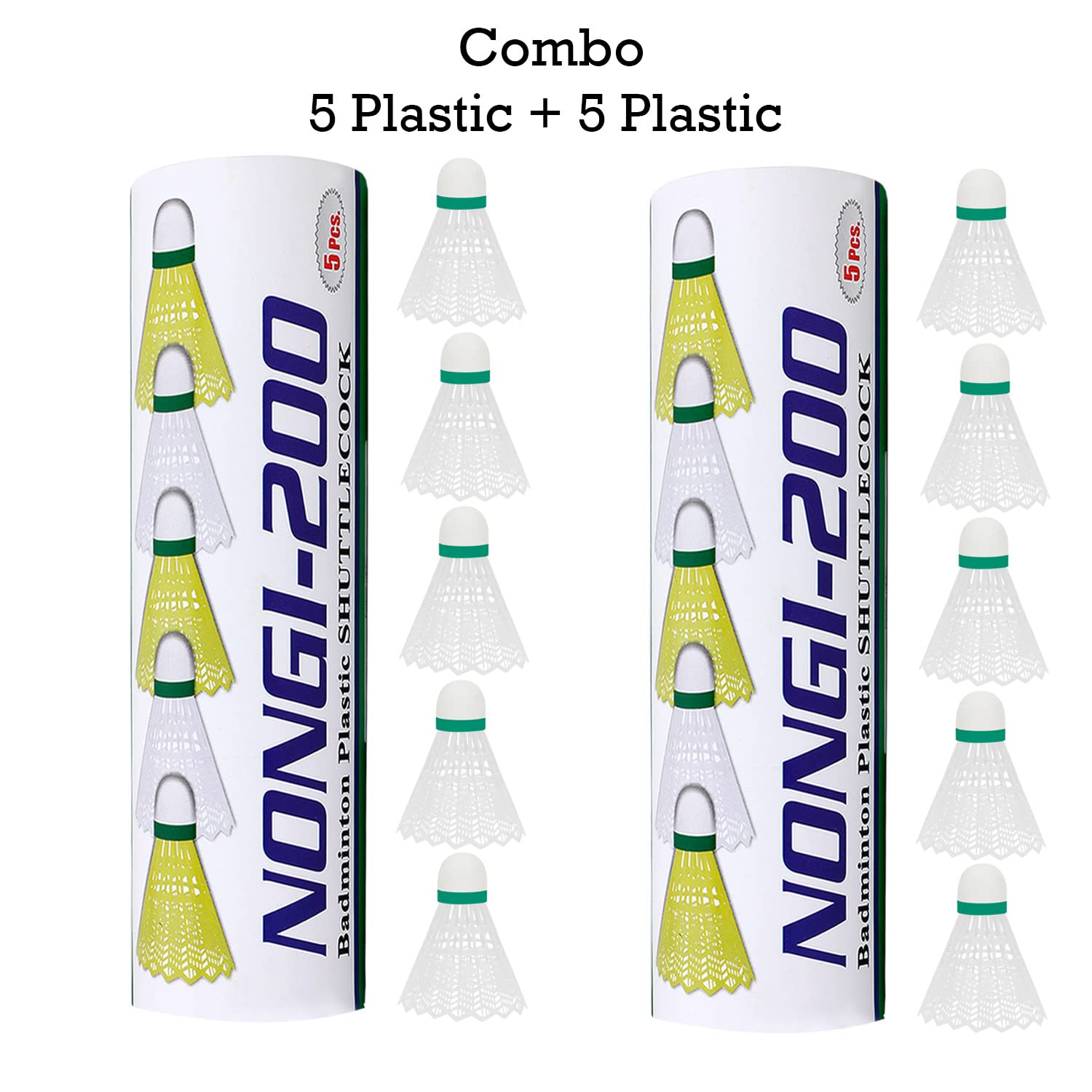 NONGI 200 Combo Plastic Badminton Shuttlecock Pack of 10(White)