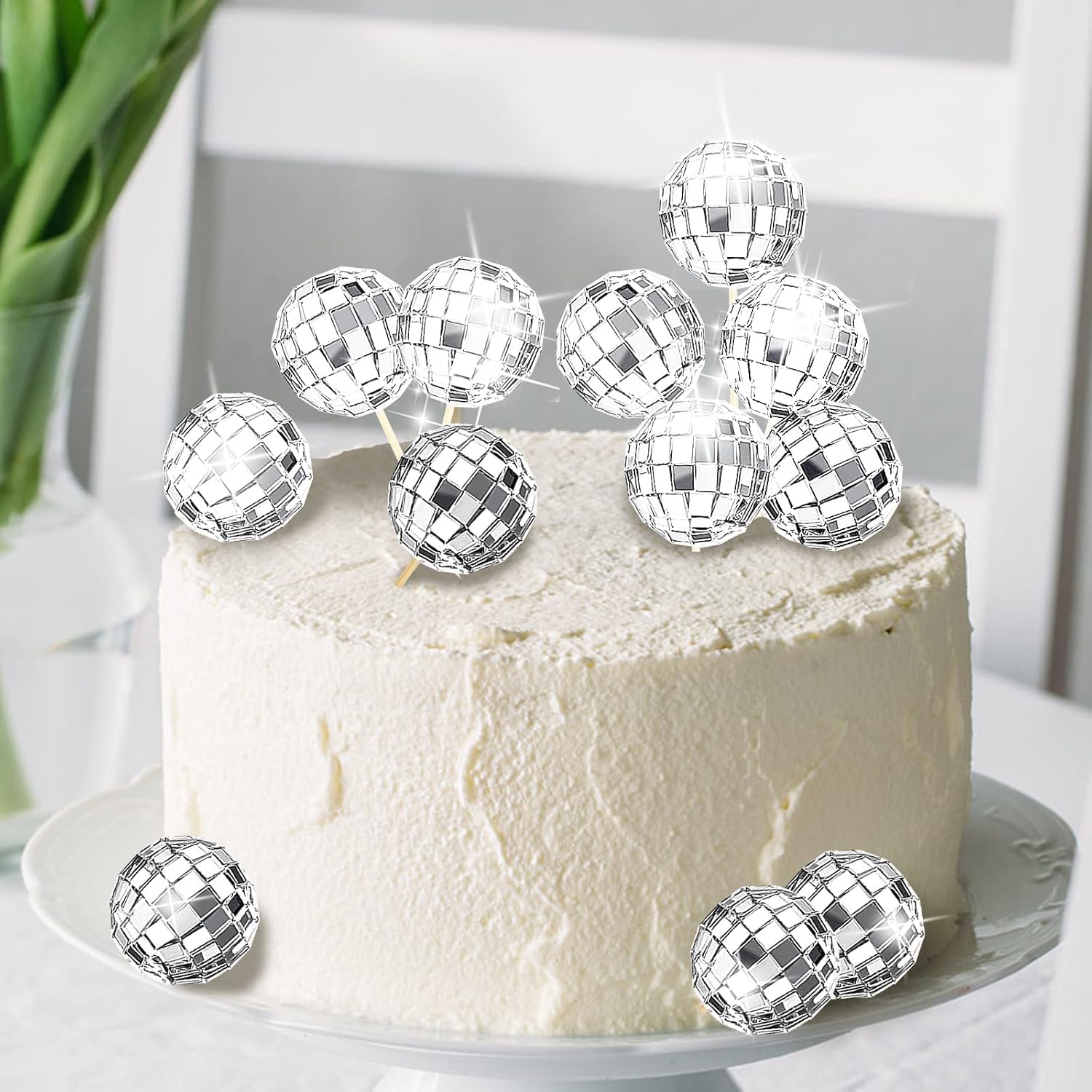Disco Ball Cake Toppers, 12Pcs Disco Ball Cupcake Toppers Mini Disco