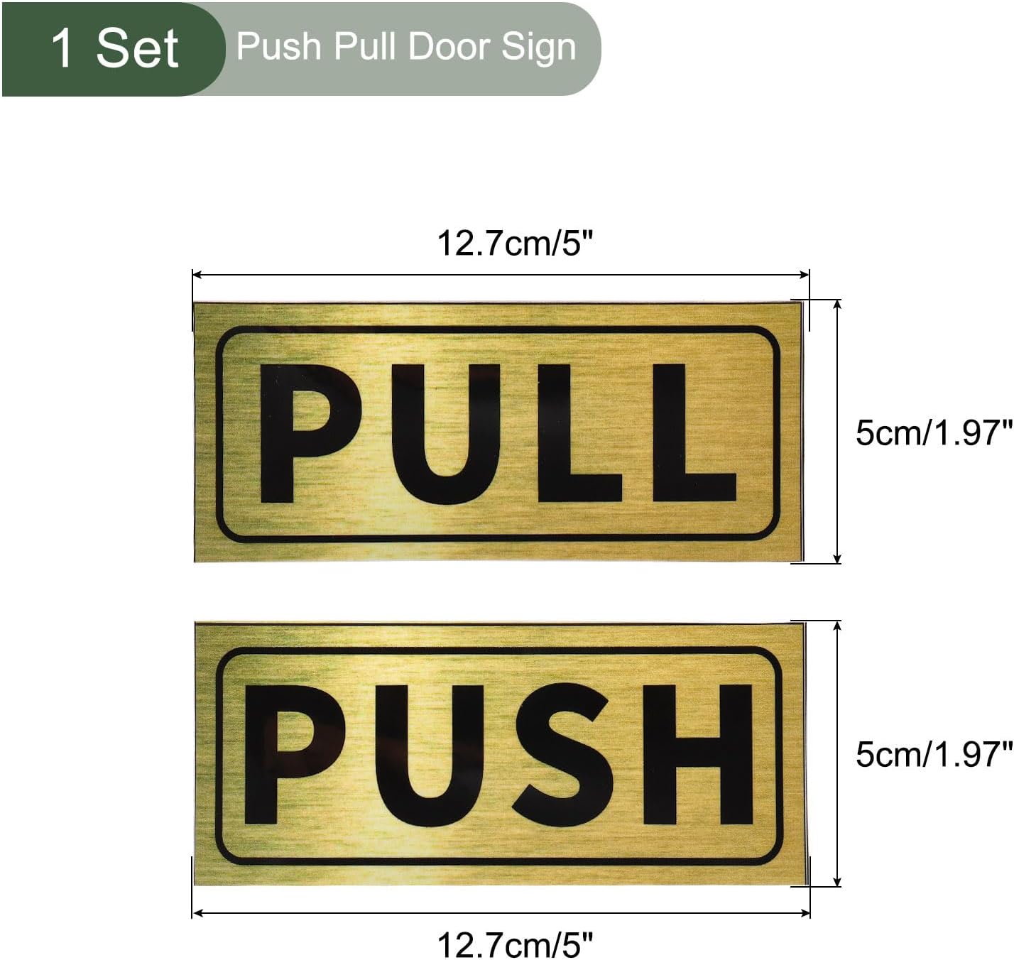YOKIVE Push Pull Door Sign, 1 Set 5" x 2" Door Sign Self Adhesive Fixed | Horizontal Push Pull Sign Decals Labels Great for Home Office Shop (Golden Black)