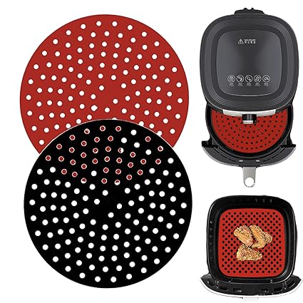 KGPLOME Reusable Air Fryer Liners Fit for Cosori, NuWave, Chefman, Dash 5QT Air Fryers, Non-Stick Silicone Air Fryer Basket Mats Accessories,Food Silicone - 2 Pack (8.47 Inch,Round)