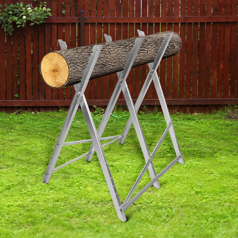 Caballete de sierra de madera, caballete de sierra plegable acero galvanizado soporte para leña 3/4 con dientes 130 kg madera, 84 x 80 x 80 cm (3)