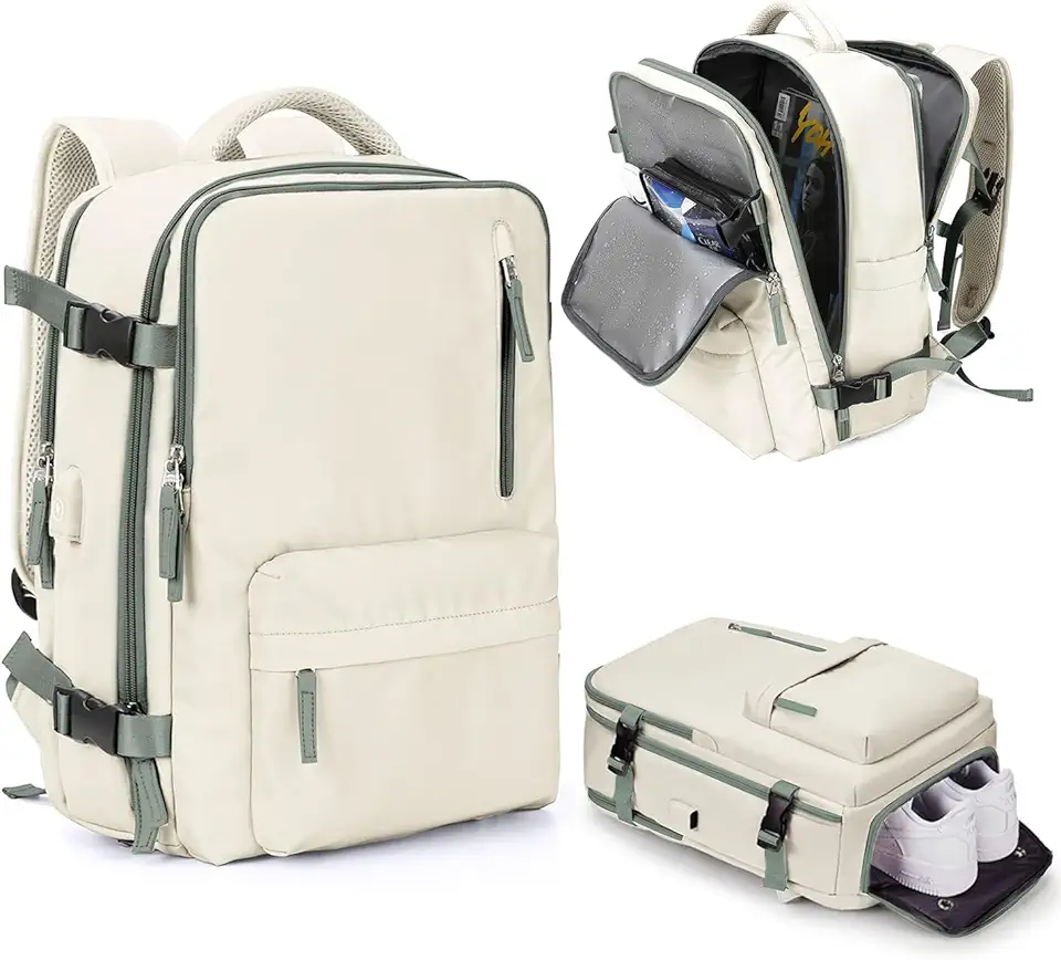 Mochila Viagem, Mochila Feminina Avião,40L Impermeável & Expansível,com Porta USB, Mochila Notebook Masculina Grande para Trabalho Casual Esportes Hiking Escolar Presente