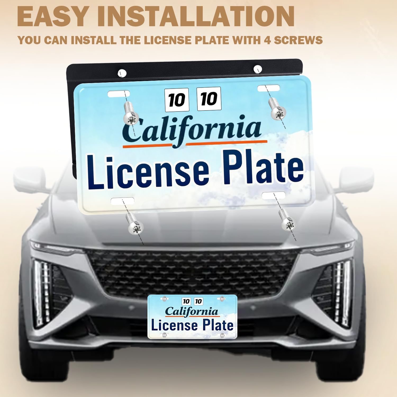 No Drill Front License Plate Frame Compatible with Cadillac, Adjustable, Waterproof and Rust Proof, Fits XT5, XT4, CT4/CT5/CT5-V Blackwing/XT6, and Escalades