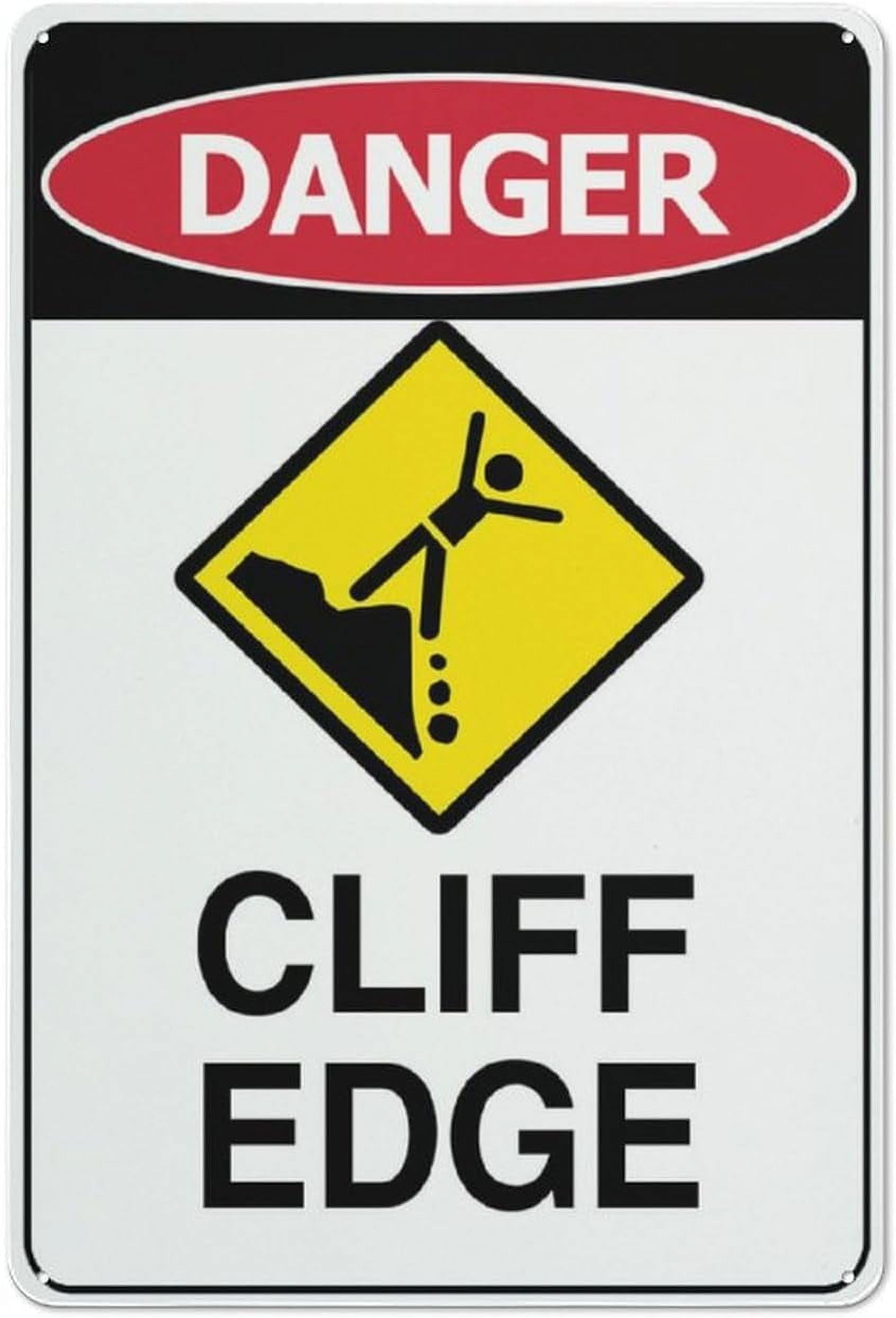 (2-Pack) Metal Tin Sign Danger Cliff Edge Sign 12X8 Inches, Weather Resistant, Weatherproof, Indoor Or Outdoor