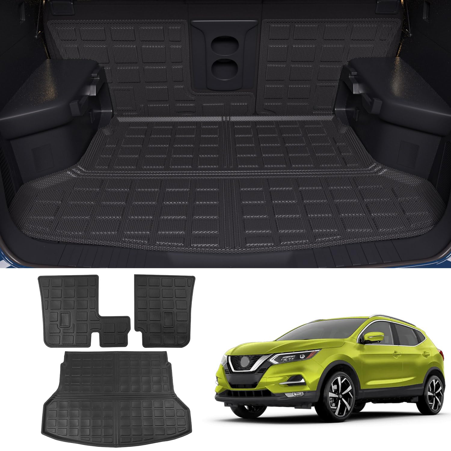 Photo 1 of powoq Trunk Mat Compatible with 2014-2020 Nissan Rogue SV S SL TPE Cargo Liner Backrest Mat Replacement for 2014-2020 Nissan Rogue Accessories (Fit 2014-2020 Nissan Rogue, Trunk Mat+Backrest Mat) Trunk Mat+Backrest Mat Fit 2014-2020 Nissan Rogue