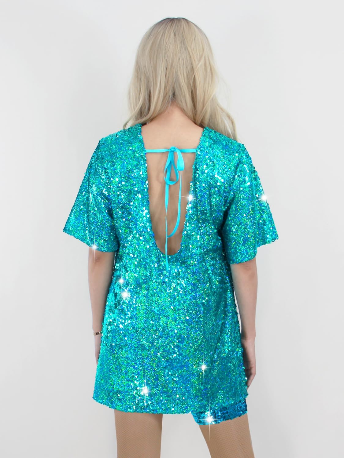 Sequin T-Shirt Dress Sparkly Casual Short Sleeve Party Club Outfit Costume - Image 4