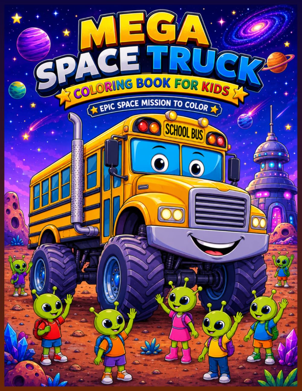 Mega Space Truck Coloring Book For Kids: Epic Mission to Color