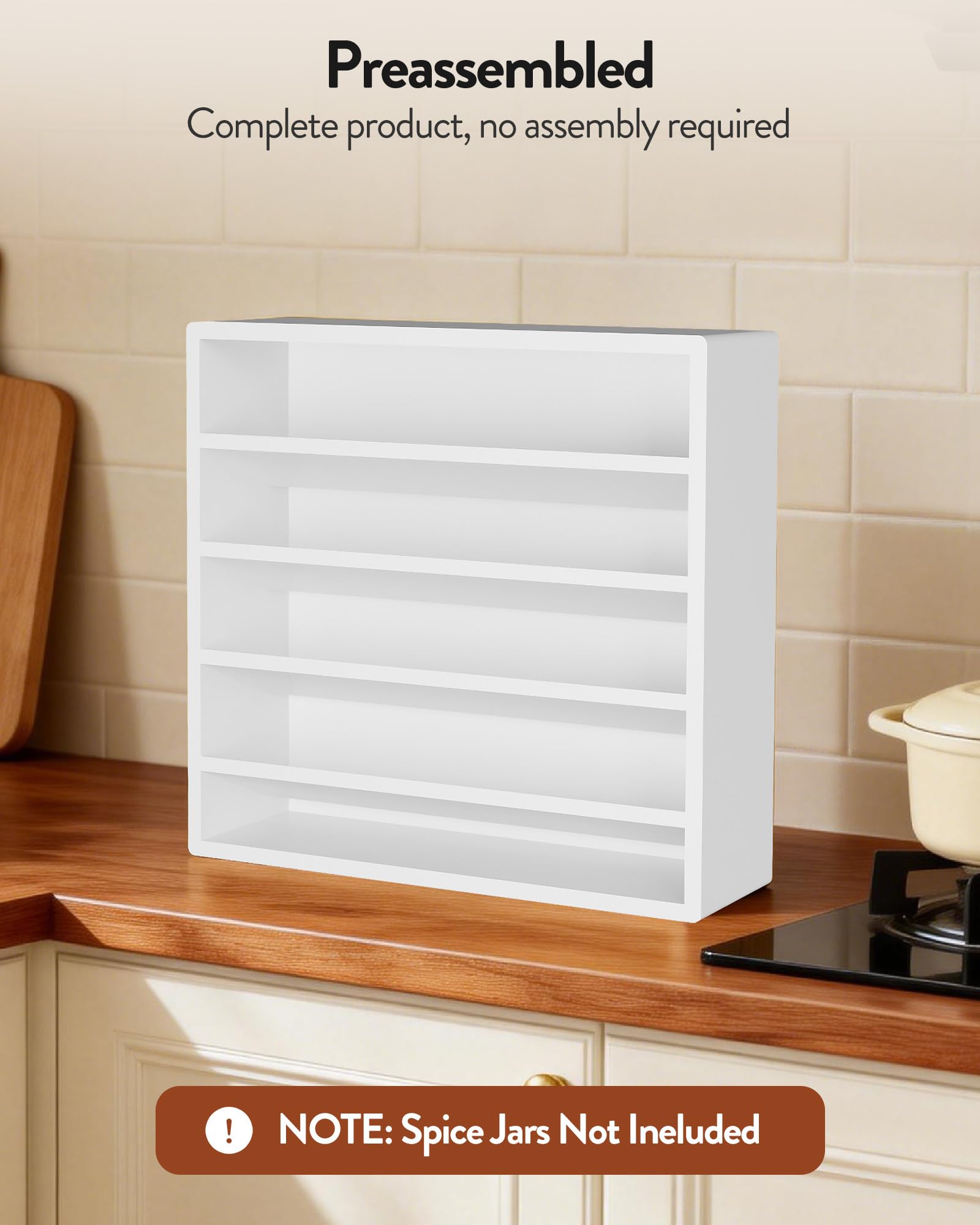 Orimade Étagère à épices à 4 niveaux pour armoire, étagère autoportante en bambou pour comptoir, placard, garde-manger, cuisine, 33,5 x 10,5 x 31 cm (pots à épices non inclus), blanc