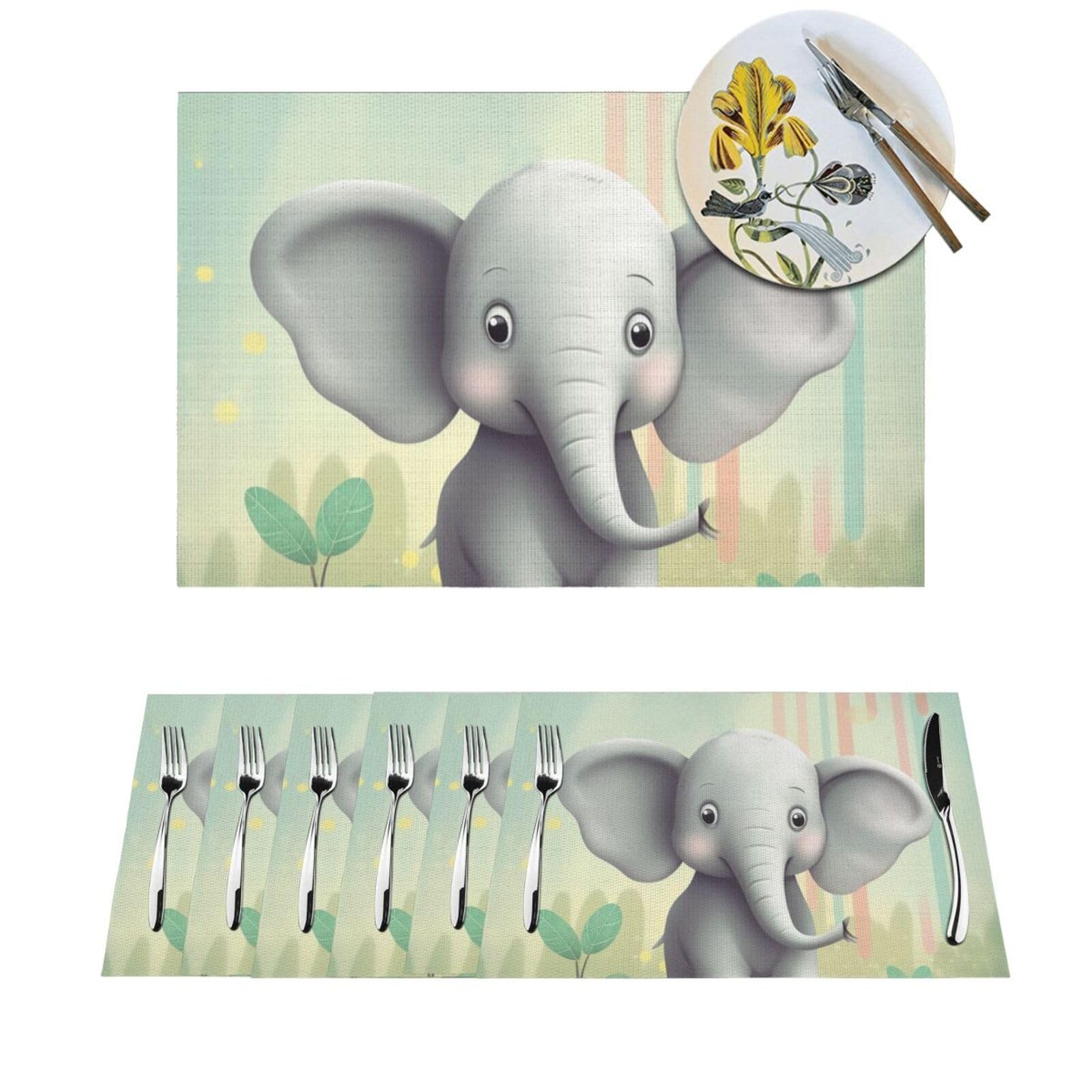 Sets de table lavables éléphants pour protéger la table des enfants et des plats