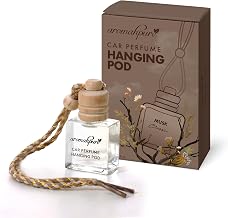 Aromahpure Premium Car Perfume Hanging Pod |10 ML |Musk Fragrance Car Air Freshener |Natural Essential Fragrance Oils in Glass Bottle with Wooden Diffuser Lid |Last Upto 30 Days, IFRA Certified