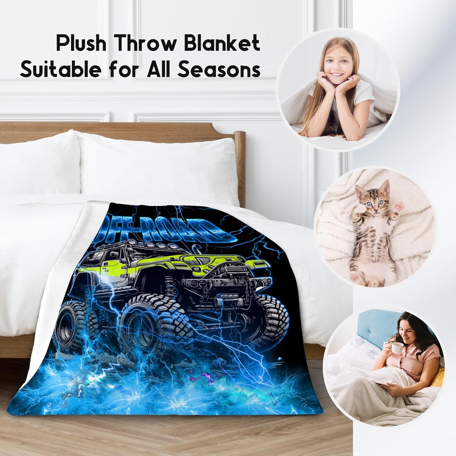 Boys Blanket Truck Blankets Off-Road Gifts for Kids Toddlers, 40"x50" Soft Plush Cozy Throw for Room Decor - Image 2