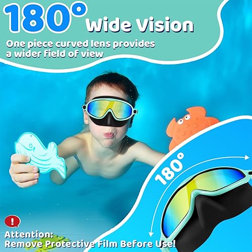 Miniatura 5 de Vvinca Gafas de natación con cubierta para la nariz, paquete de 2 máscaras de buceo de visión amplia, antivaho, UV, sin fugas, gafas de natación