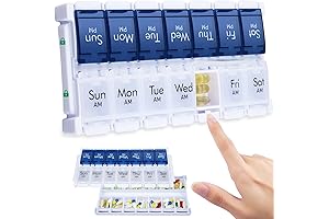Weekly Pill Organizer, Easy Fill Large 2 Time-A-Day Pillbox, 7 Day Push Button Med Organizer