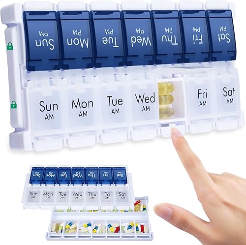 Miniatura 1 de Organizador semanal de pastillas 2 veces al día, pastillero grande fácil de llenar 7 días, organizador de medicamentos Am Pm, pastillero diario con