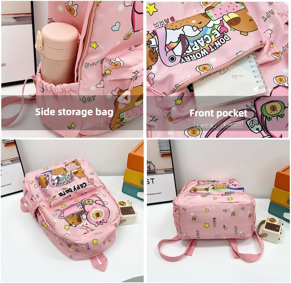 Cute Capybara Backpack with Chic Large Case and More Pins Ita Bag Kawaii Cartoon Large Capacity Mochila De Gift (Brown) - Image 2