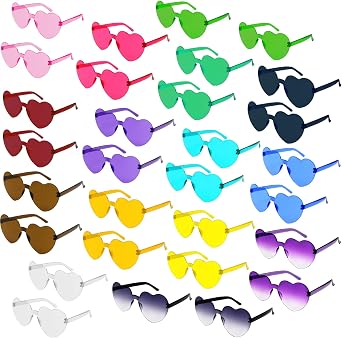 30 Pairs Heart Shaped Rimless Sunglasses Transparent Heart Sunglasses Color Heart Sunglasses for Valentine s Day Party Favors
