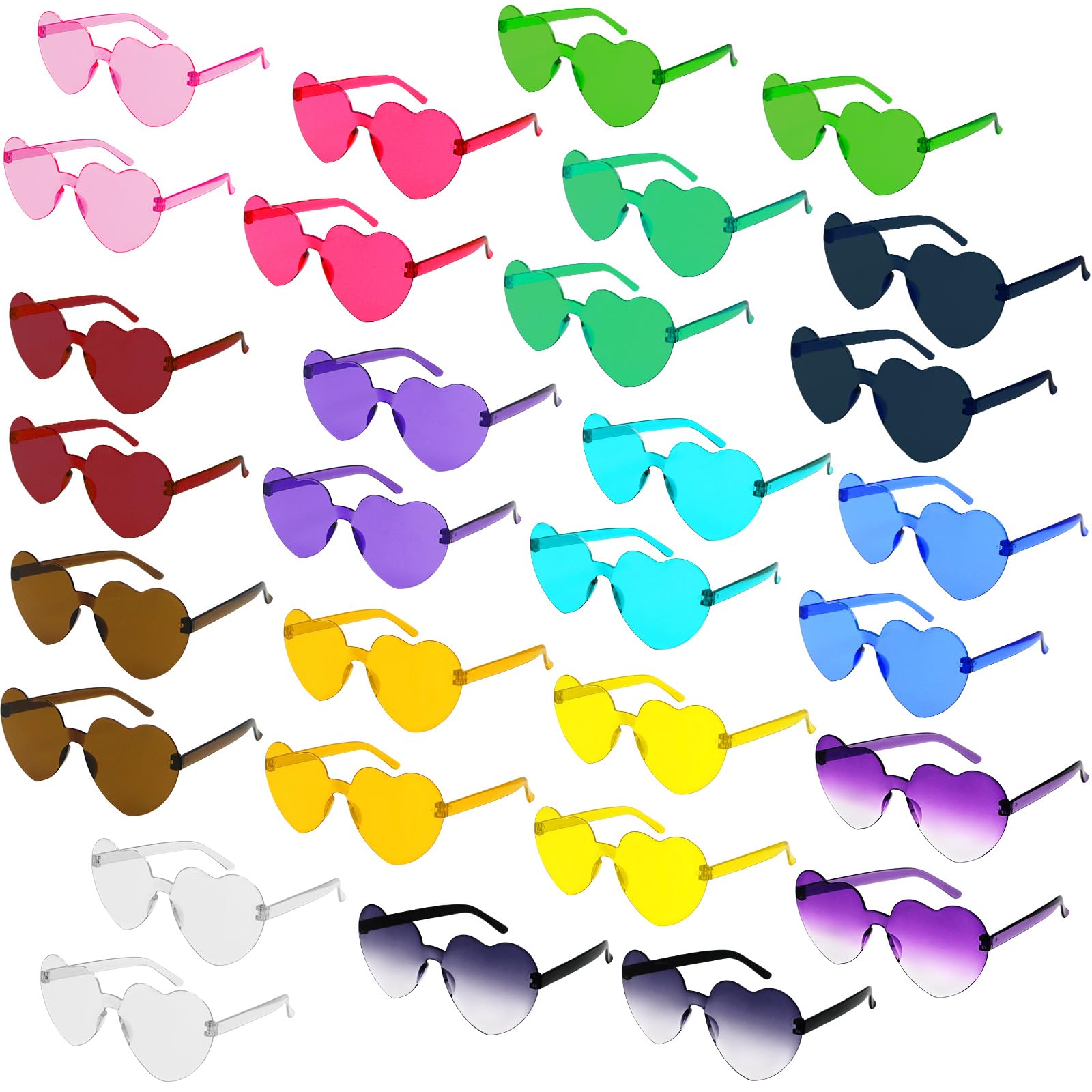 Giaueoa 30 Pairs Heart Shaped Rimless Sunglasses, Multicolor, Heart Shape, Love Theme, Retro Style, Plastic Material, Costume Eyewear, Suitable for Men, Women & Teenagers, Perfect for Parties & Gifts