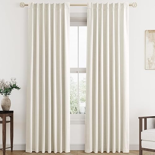 Miniatura 9 de 2 paneles de cortinas opacas plisadas naturales de lino de 84 pulgadas de largo, para dormitorio y sala de estar, cortinas de oscurecimiento con