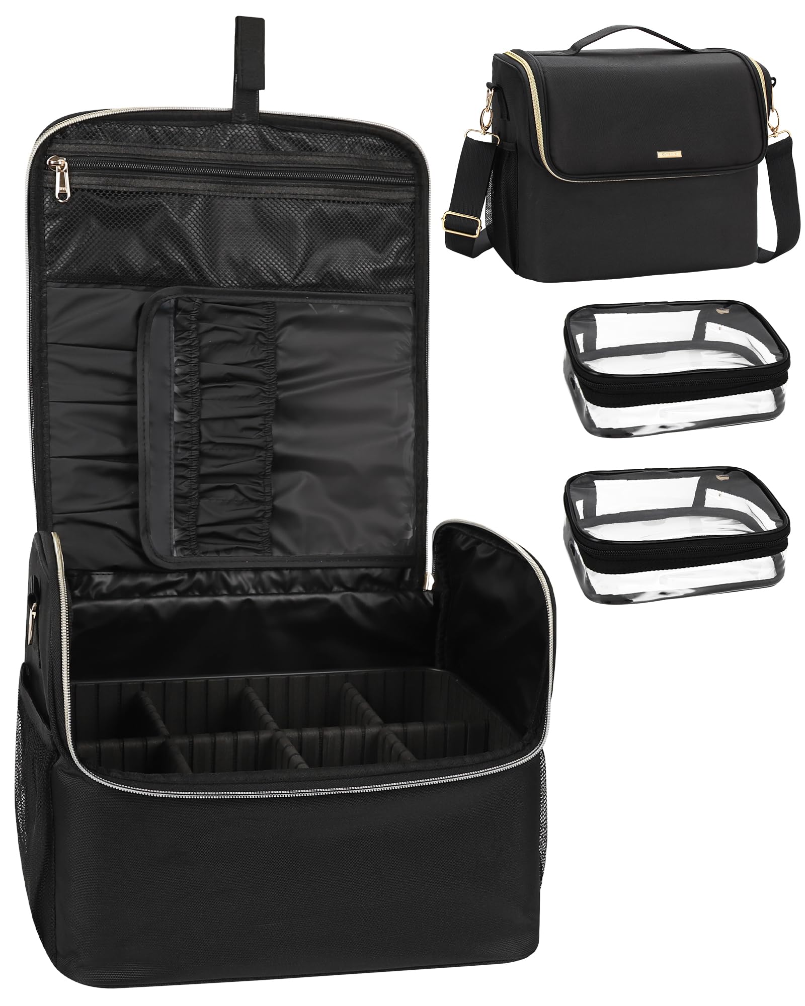TANTO Makeup Train Case Large Makeup Bag Travel Cosmetic Bag Professional Makeup Artist Bag Large Capacity Makeup Box with 2 Clear Bag and Adjustable Divider