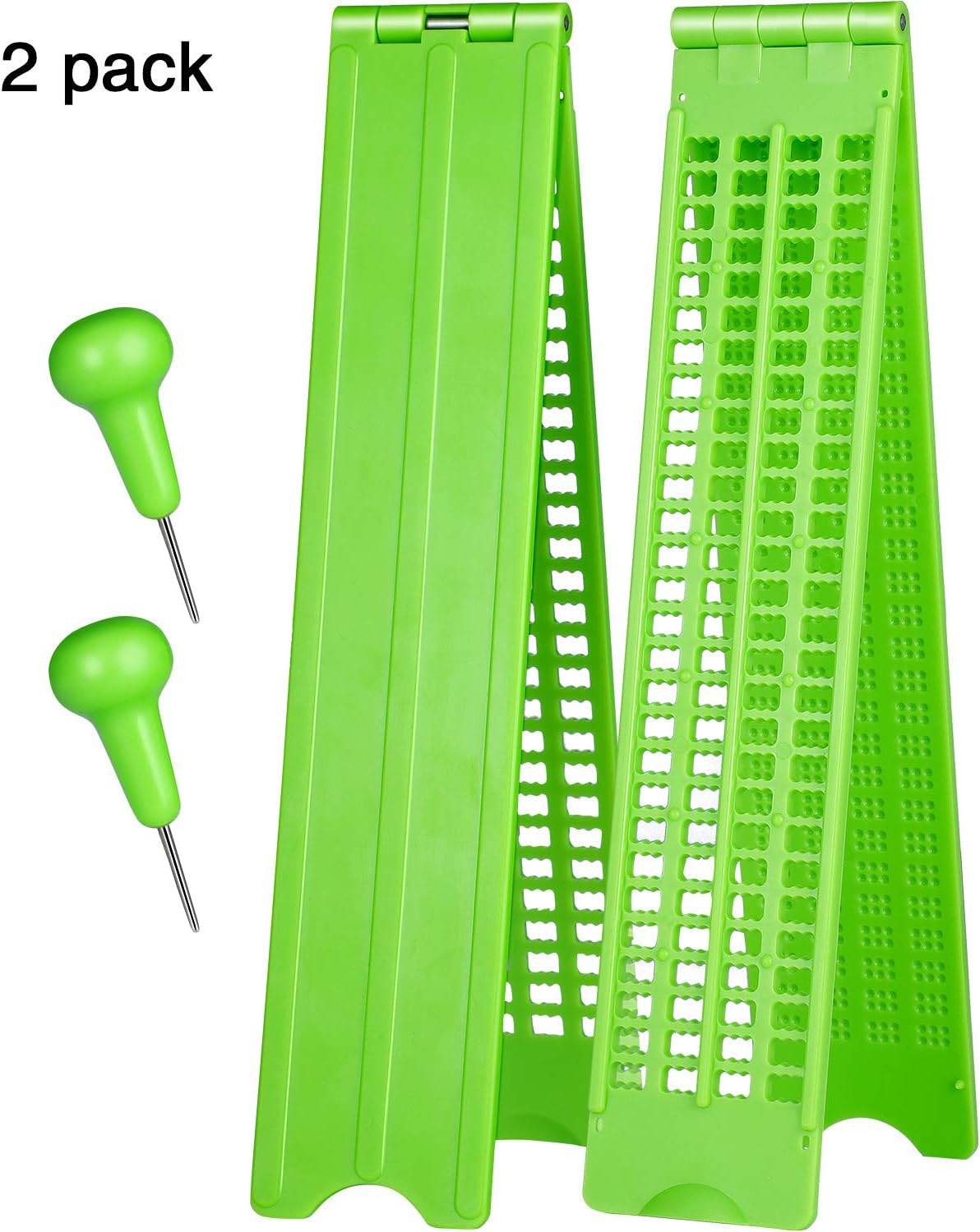 Frienda 2 Pack 4 Lines 28 Cells Braille Slate and Stylus Kit Writing Label Maker Plastic Slate Braille Fingerboard,Green