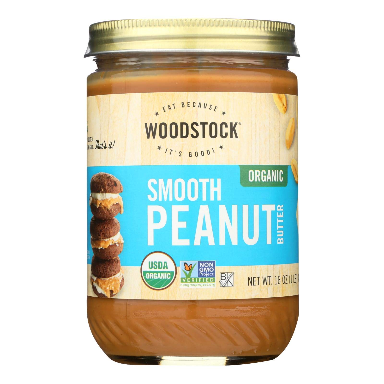 Woodstock Farms Peanut Butter, Organic, Smooth, Salted, 16-Ounce Jar