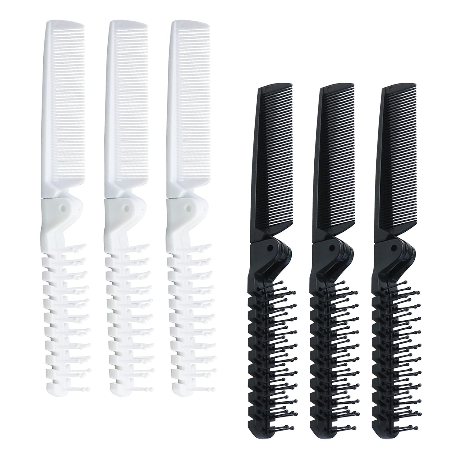 Antrader Foldable Travel Pocket Hair Comb & Brush Combo Styling Tool Men Women Combs Black+White Set of 6