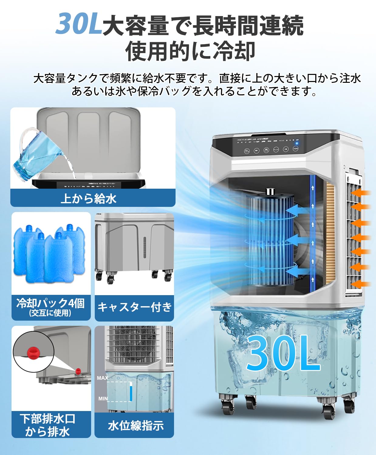 冷風機 冷風扇 冷風扇風機【大型気化式3面フィルター強力冷房 加湿 30L Amazon | 冷風機 冷風扇 冷風扇風機【大型気化式3面フィルター