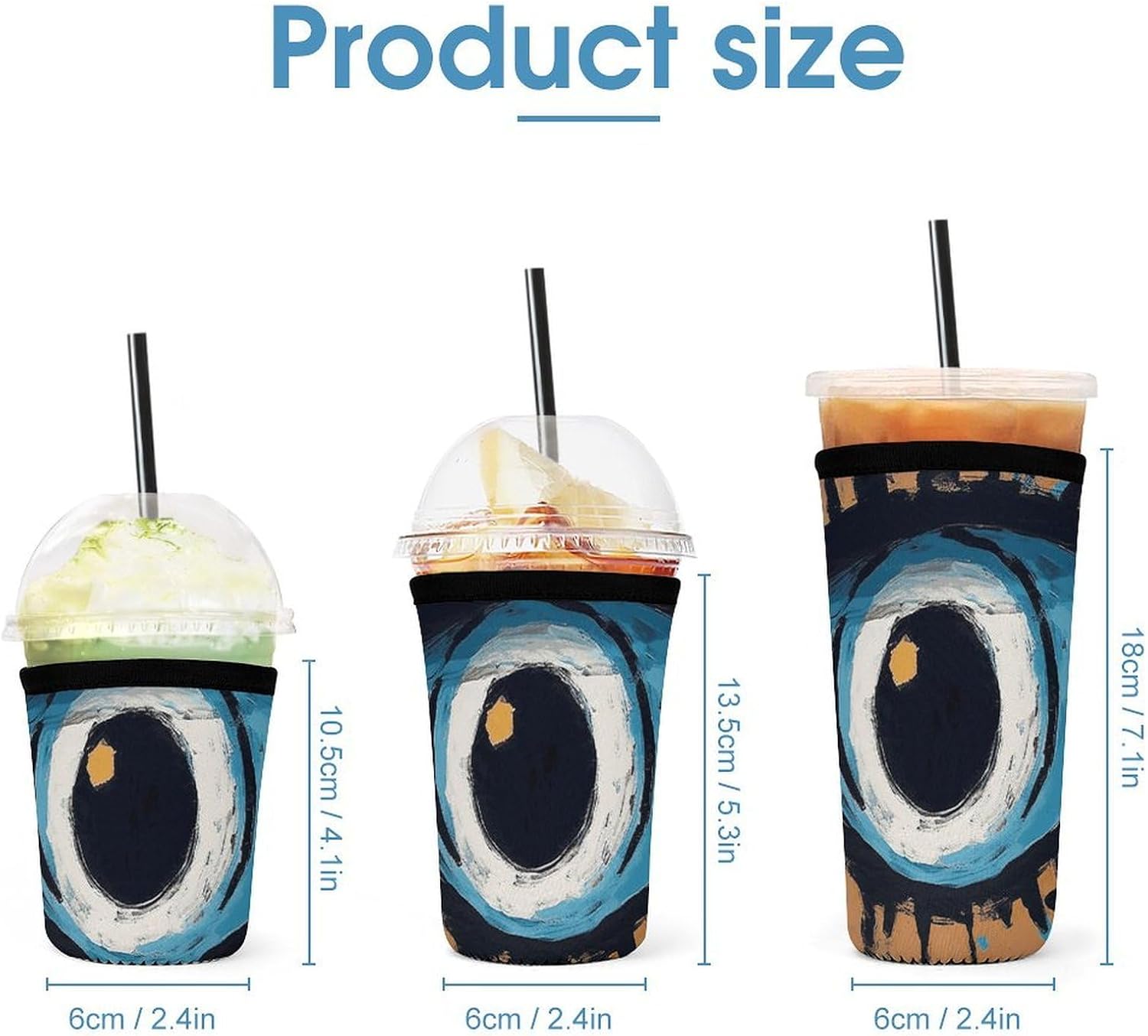 3 Pack Neoprene Cup Sleeves, Stretchy Reusable Drink Cup Cover Universal