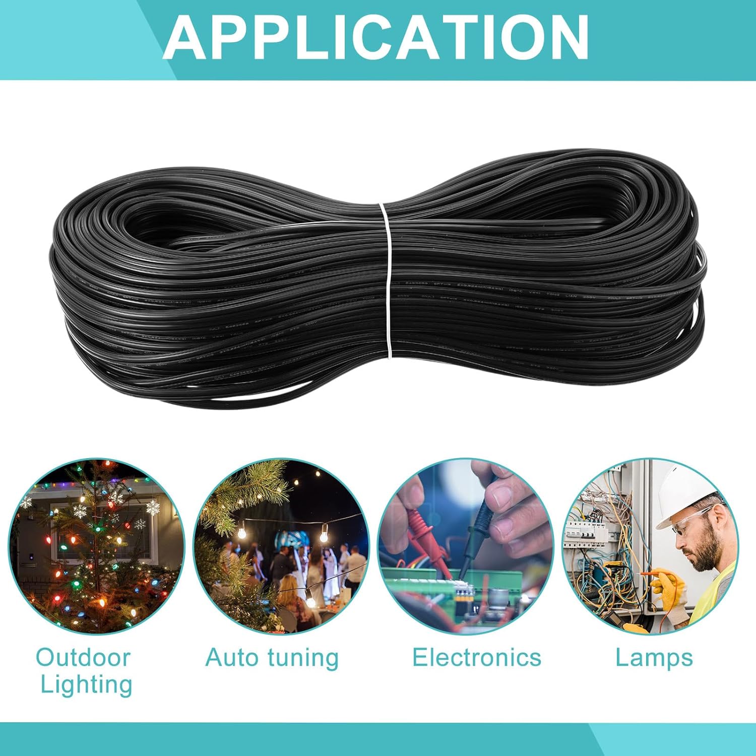 Relaxweex 200ft 18/2 SPT-1 Electrical Wire Zip Cord Wire 18 Gauge 2 Conductor with 16 Male Female Plug Stripper for Christmas Holiday Outdoor Lighting Landscape(Black)
