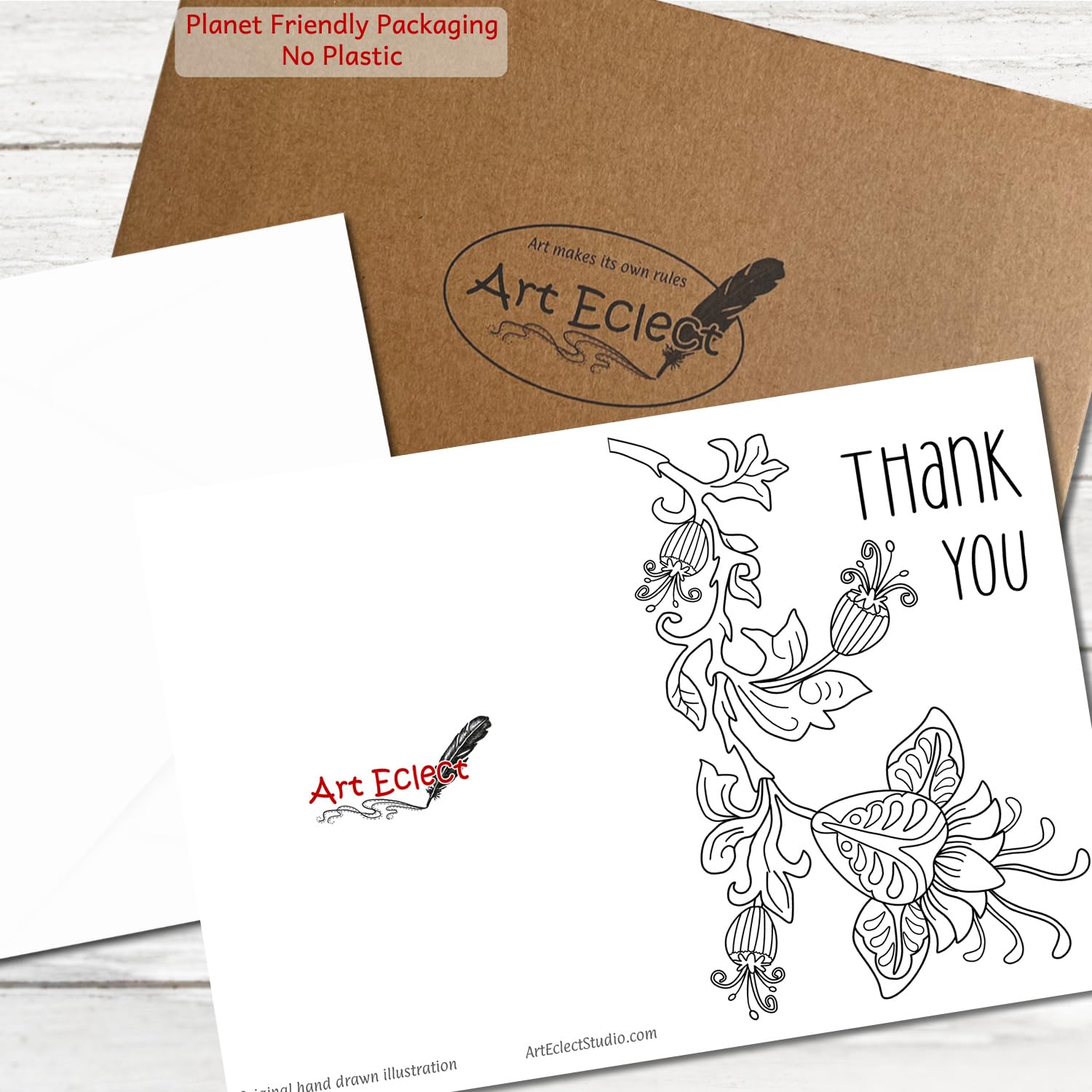 Art Eclect Tarjetas de agradecimiento para colorear para adultos, 10 tarjetas con diseños únicos y 10 sobres blancos (ThankYou/10)