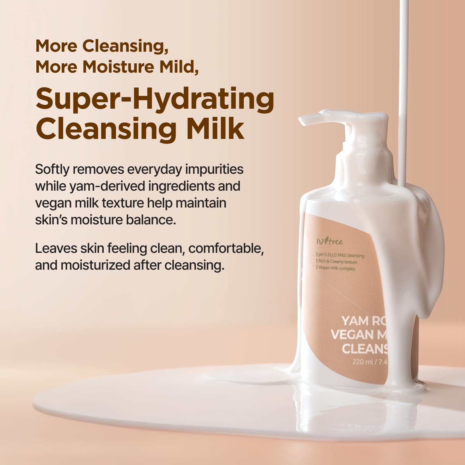IsNtree Yam Root Vegan Milk Cleanser 220 ml, 7,43 fl.oz | Reiniger mit reichhaltiger und cremiger Textur und schützt die Hautbarriere