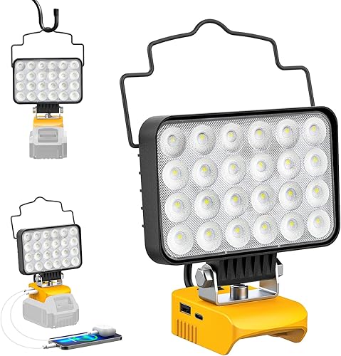 Vista 11 de Ecarke 2 PCS Luz de Trabajo LED Inalámbrica Compatible con DeWALT 20V: 70W 7000LM Linterna con USB y Puerto de Salida de Carga Tipo-C, Luz