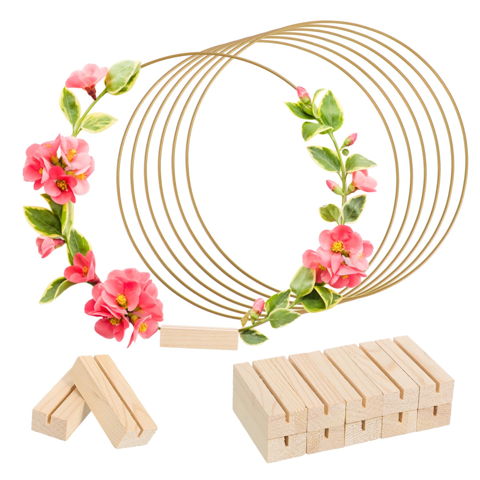 MAGICLULU 10 Unidades de Aros de Macramé para Centros de Mesa, Aros Metálicos Redondos de 30 CM con Base de Madera, Decoración Versátil para Bodas, Fiestas y Proyectos Artesanales